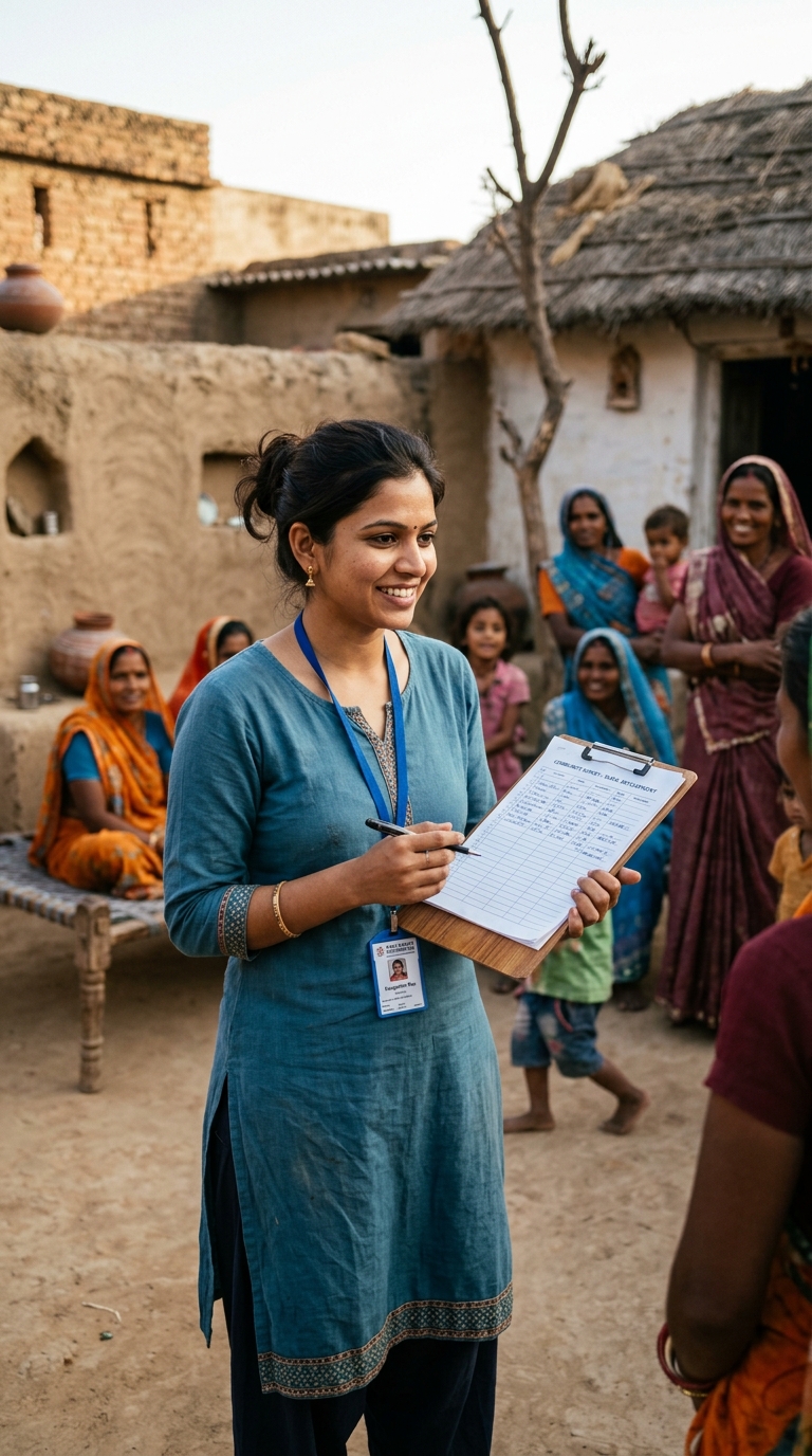 Impact Sutra field worker engaging with a rural community during an NGO program